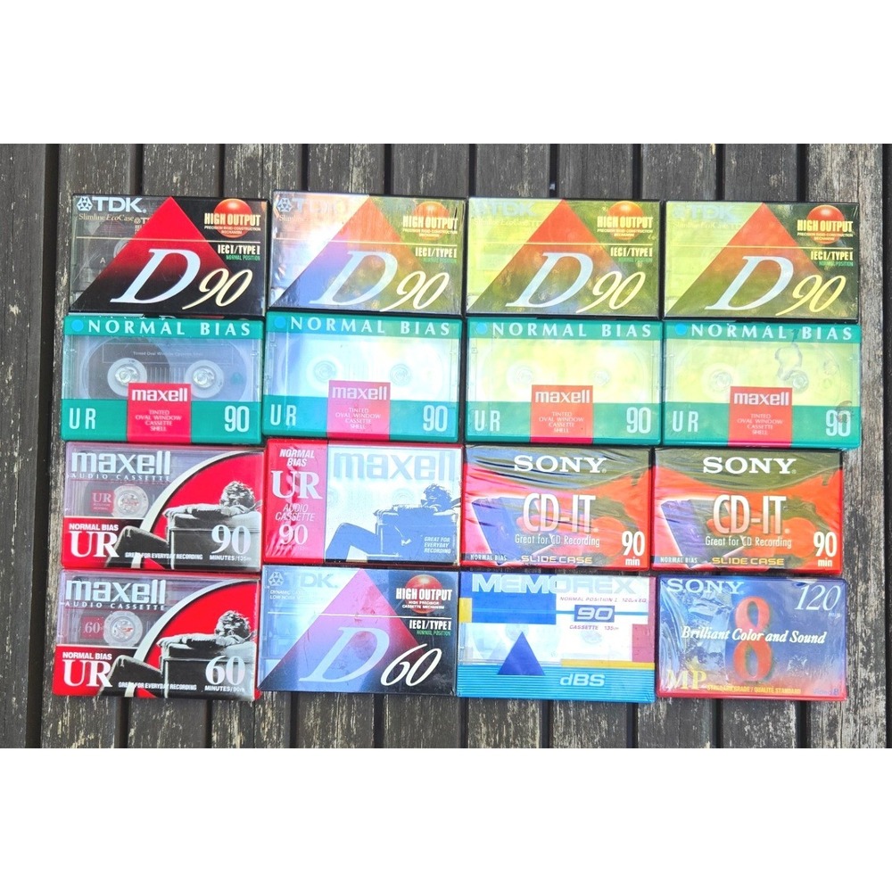 Vintage Blank Audio Cassette Tape Lot of 16 TDK Maxell Sony Memorex Sealed